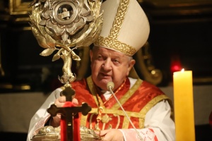 kardynał Stanisław dziwisz błogosławi relikwiami świętego wojciecha